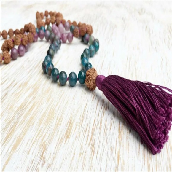 Mixed Gemstone and Rudraksha Seed Mala 8mm - Picture 10 of 11